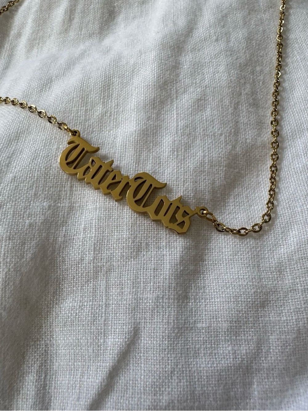 Tater tots gold plated gothic font necklace custom made